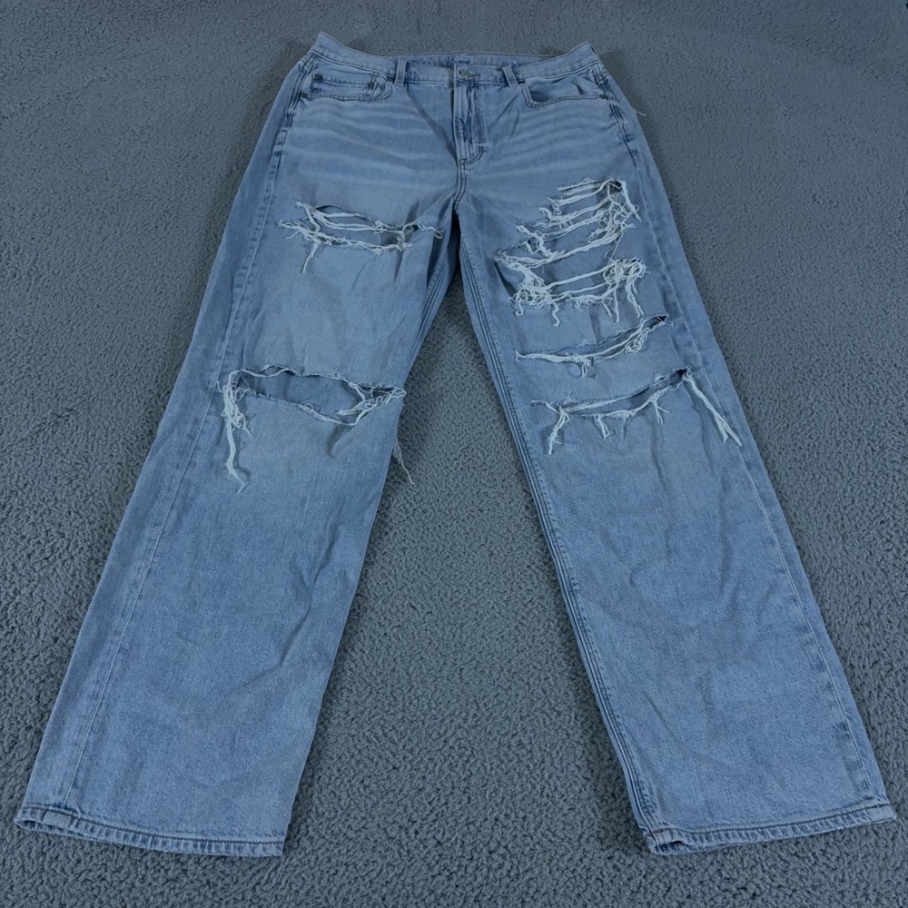 American Eagle Jeans Womens 16 Blue Baggy Light Wash High Rise Denim‎ Cotton Hip